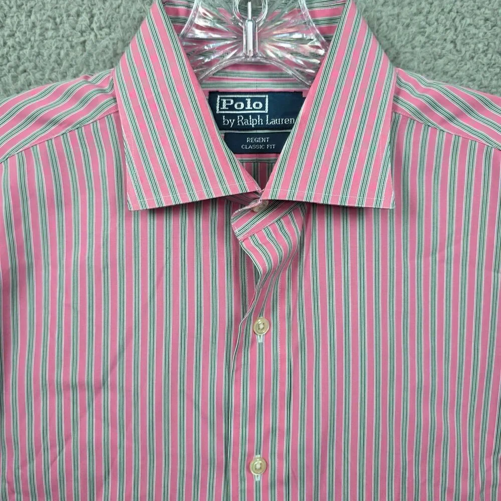Vtg Polo Ralph Lauren Regent Shirt Men's 16 32/33 Pink Striped Long Sleeve